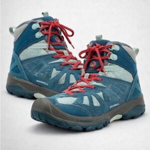 Girls Merrell Capra Mid Waterproof Hiking blue link  Boots size 3 youth kids 3y